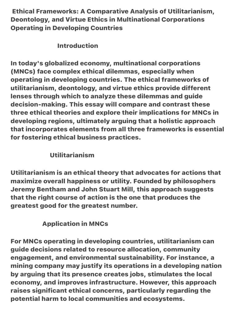 Ethical Frameworks for MNCs in Developing Countries | PDF ...