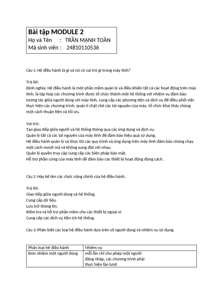 Bài tập MODULE 2 | PDF