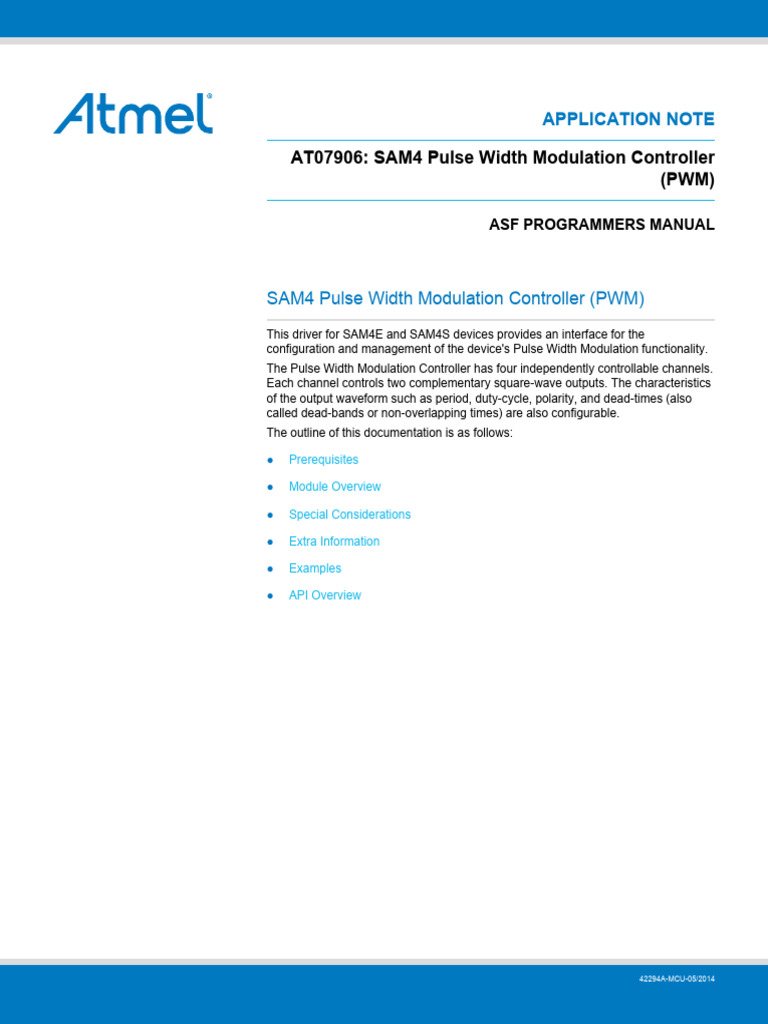 Atmel 42294 SAM4 Pulse Width Modulation Controller PWM ApplicationNote ...