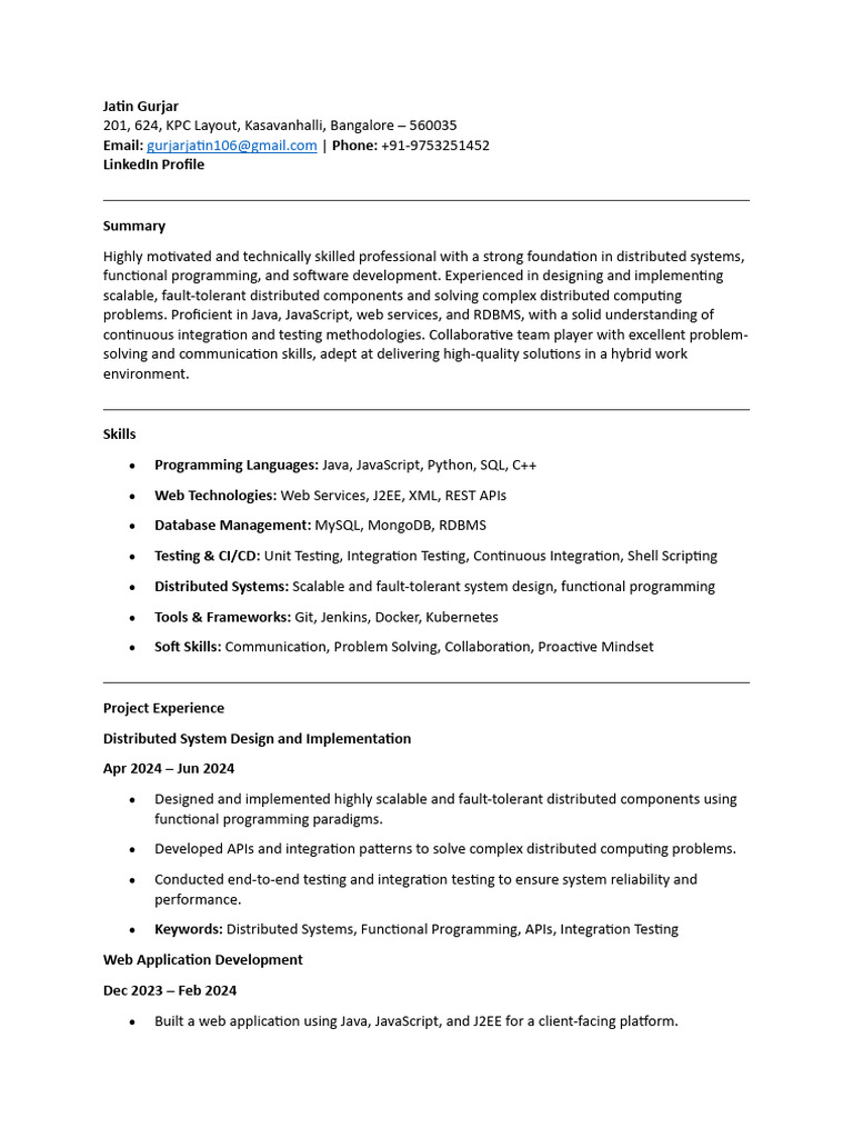 Jatin Gurjar Resume Visa | PDF | Web Service | Computer Programming