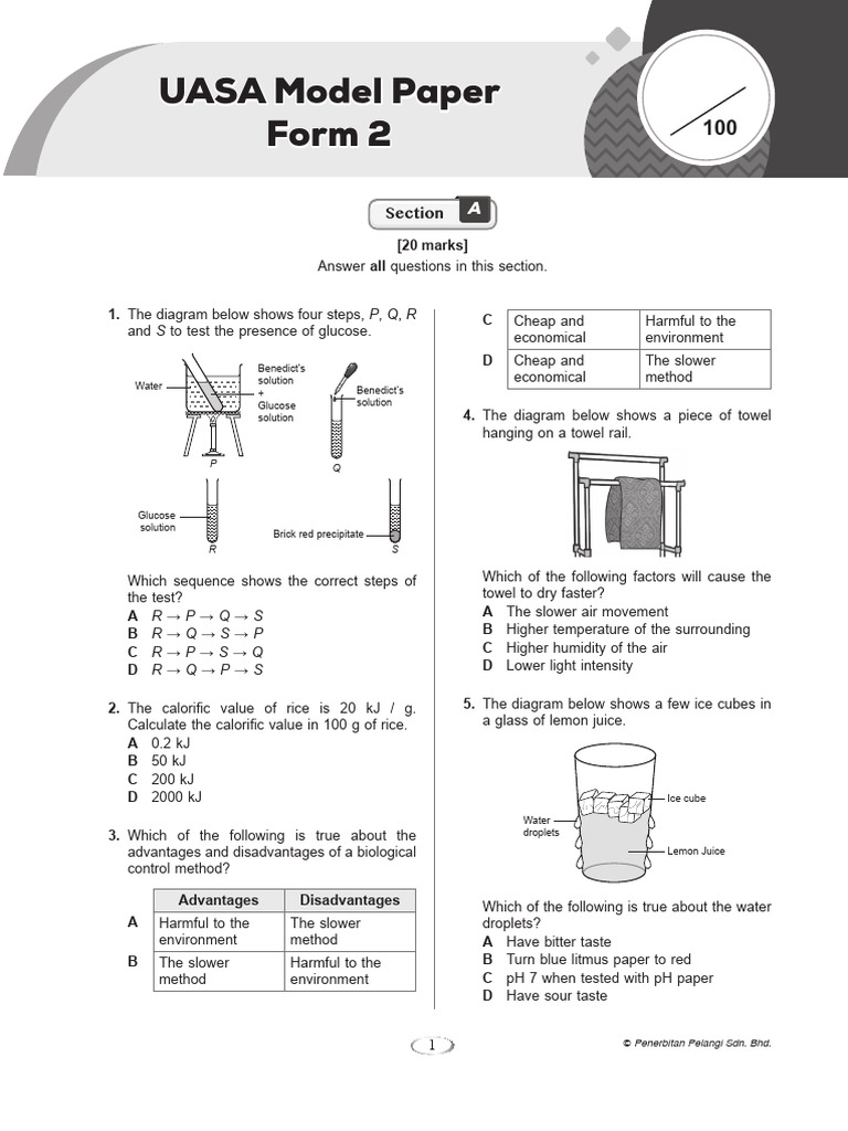 Science Form 2 UASA Model Paper Guide | PDF | Water | Calorie
