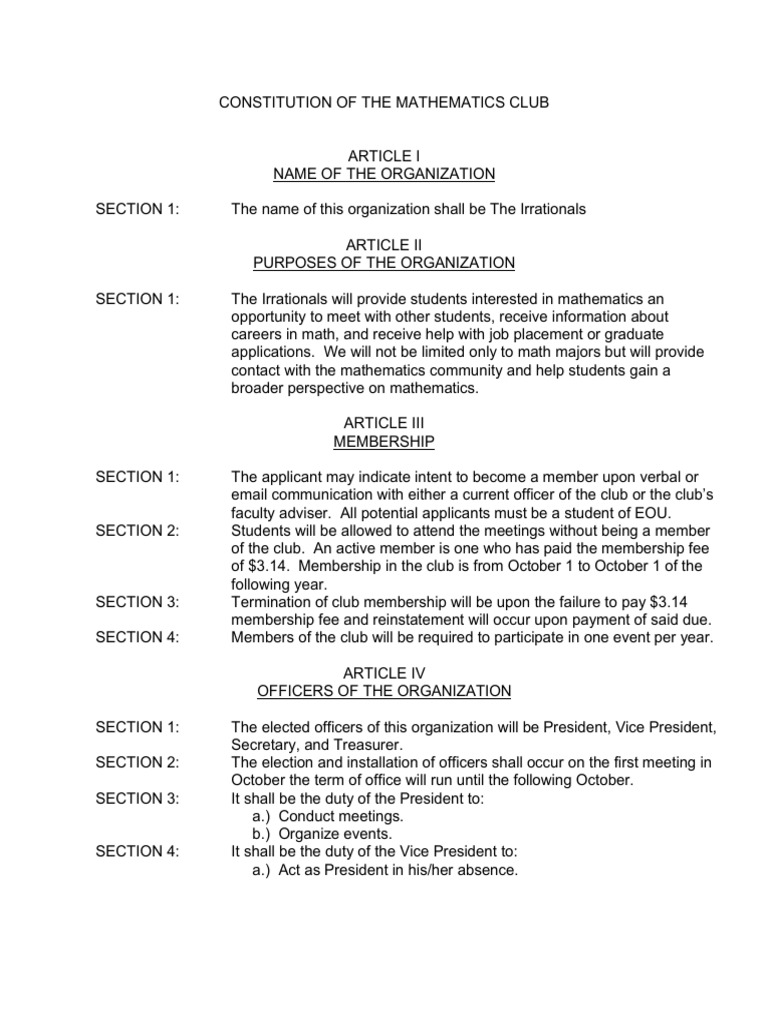 Constitution of The Irrationals Club | PDF | Quorum | Political Charters