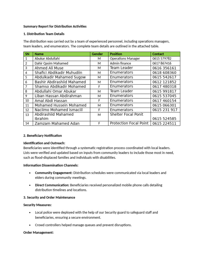 Distribution Activities Summary Report | PDF | Emergency Management ...