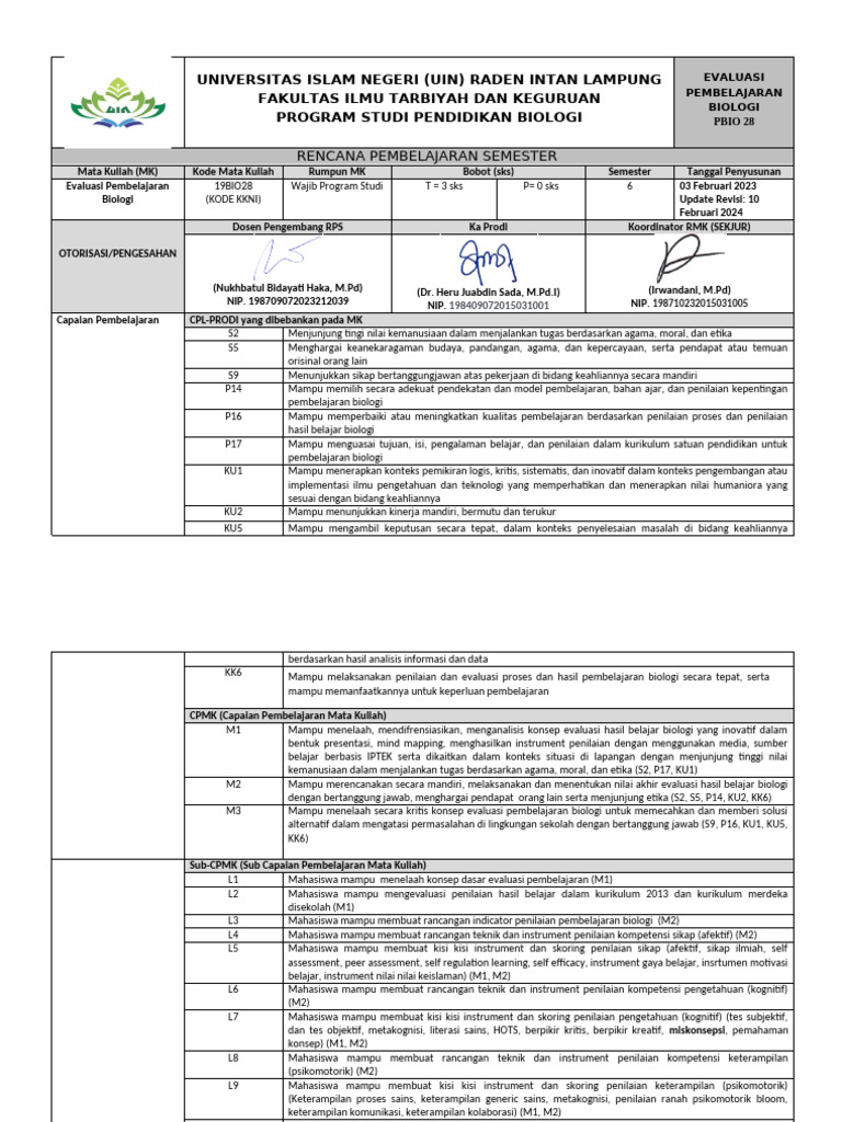 RPS Evaluasi Bio Id 2024 Final Rev | PDF