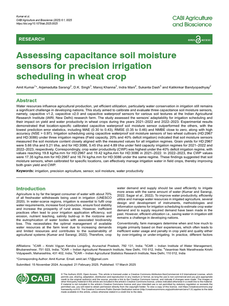 Capacitance Sensors for Wheat Irrigation | PDF | Soil | Agriculture