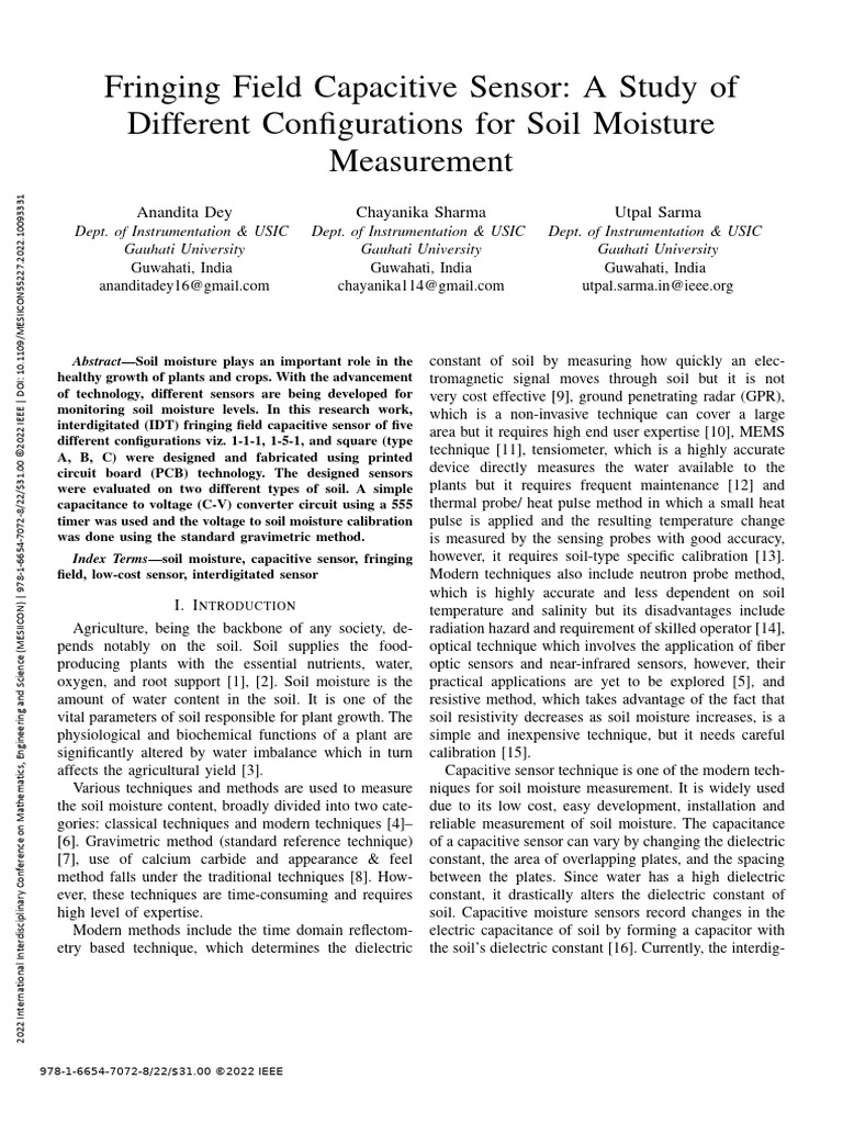 Capacitive Sensors for Soil Moisture | PDF | Capacitor | Capacitance