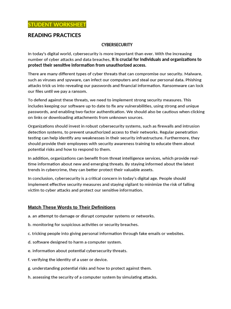 CYBERSECURITY Reading-Listening | PDF | Security | Computer Security