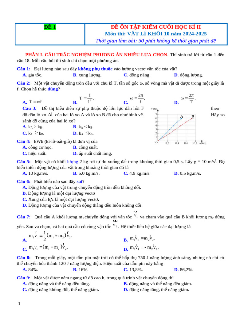 De On Thi Hoc Ky 2 Vat Li 10 KNTT 24 25 | PDF