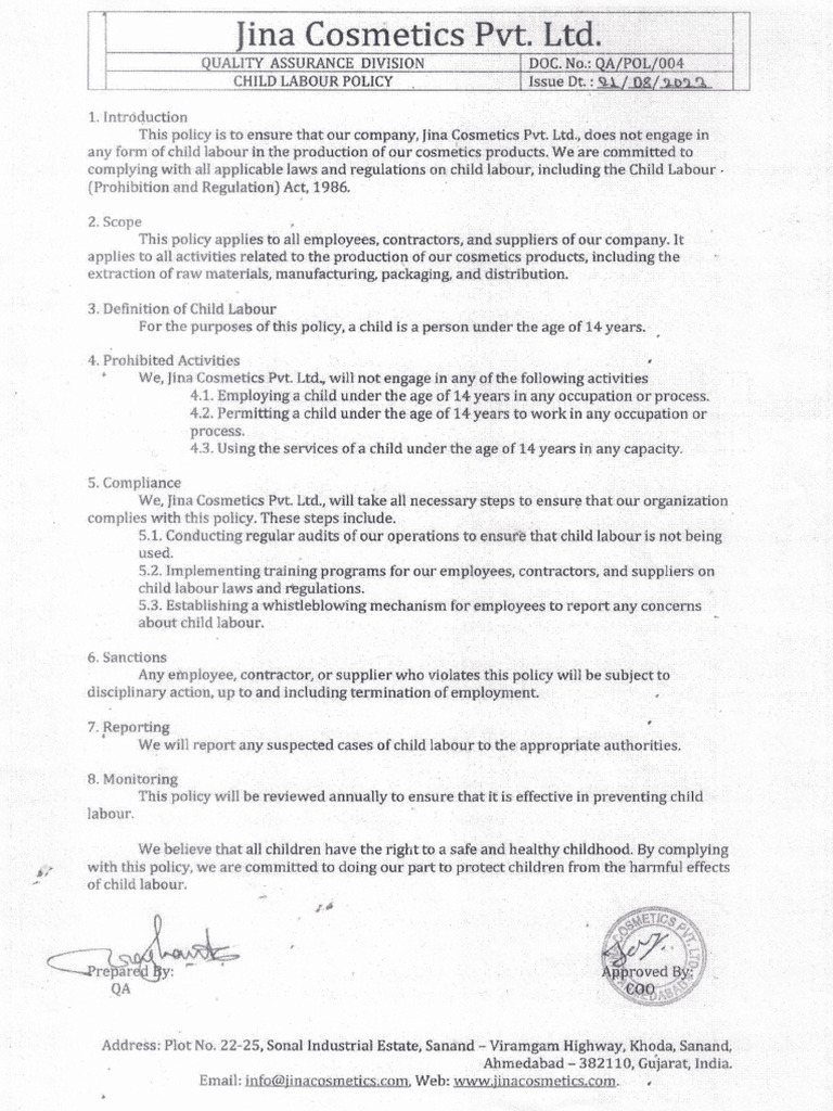 Child Labour Policy | PDF
