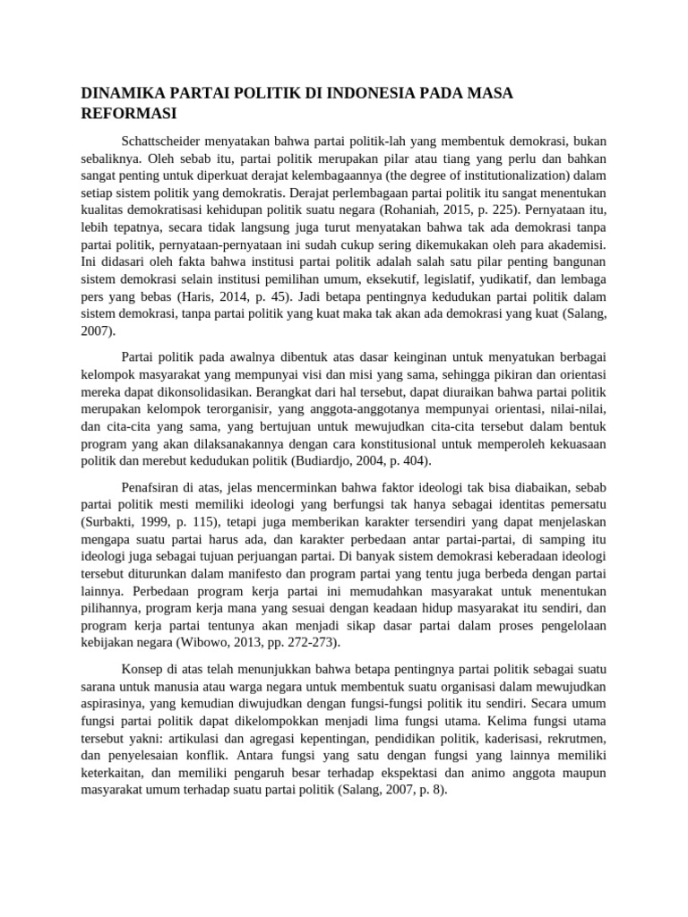 Dinamika Partai Politik Reformasi Indonesia | PDF