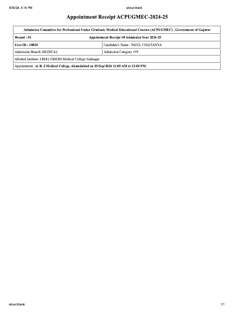 Appointment Print | PDF