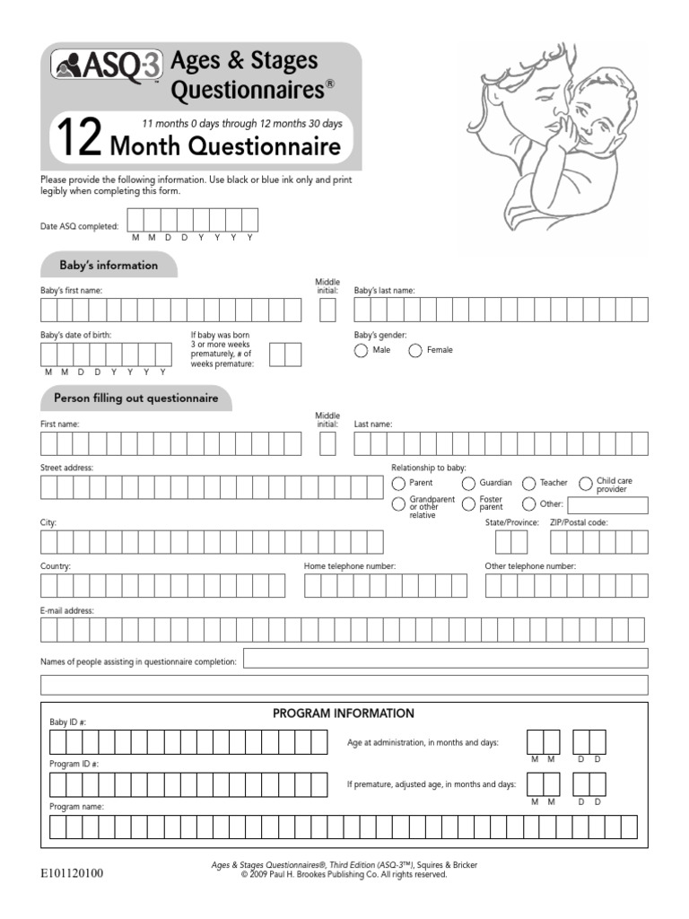 12-Month ASQ-3 Questionnaire Overview | PDF