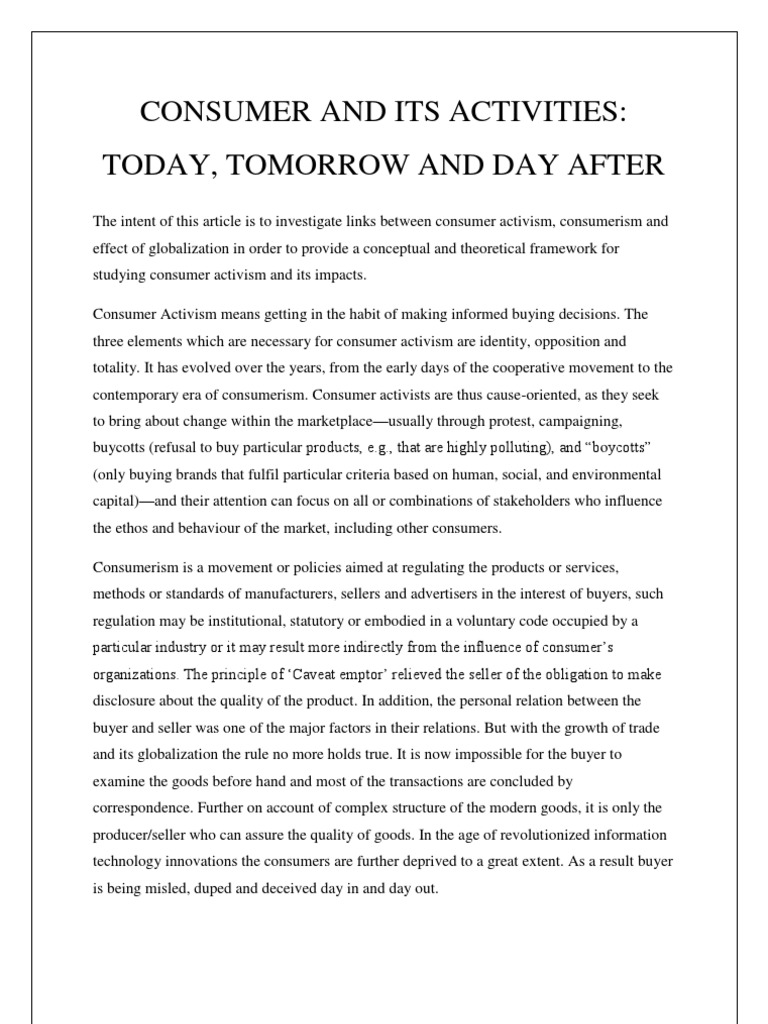 Consumer and Its Activities: Today, Tomorrow and Day After | PDF