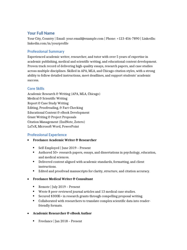 Academic Writer Resume SimpleTense | PDF | Academic Publishing | Editing