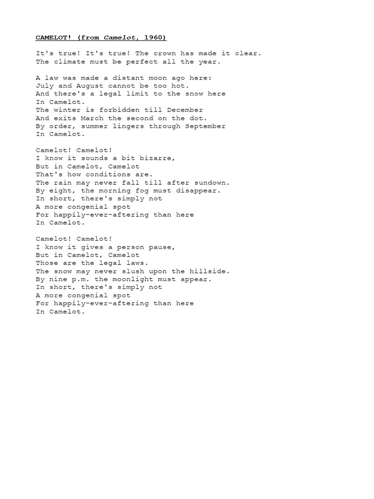 Camelot Musical Lyrics Overview | PDF