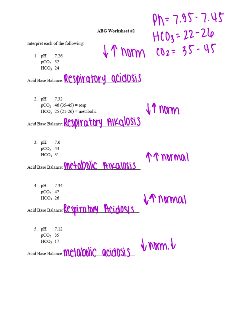 ABG Interpretation Worksheet #2 | PDF