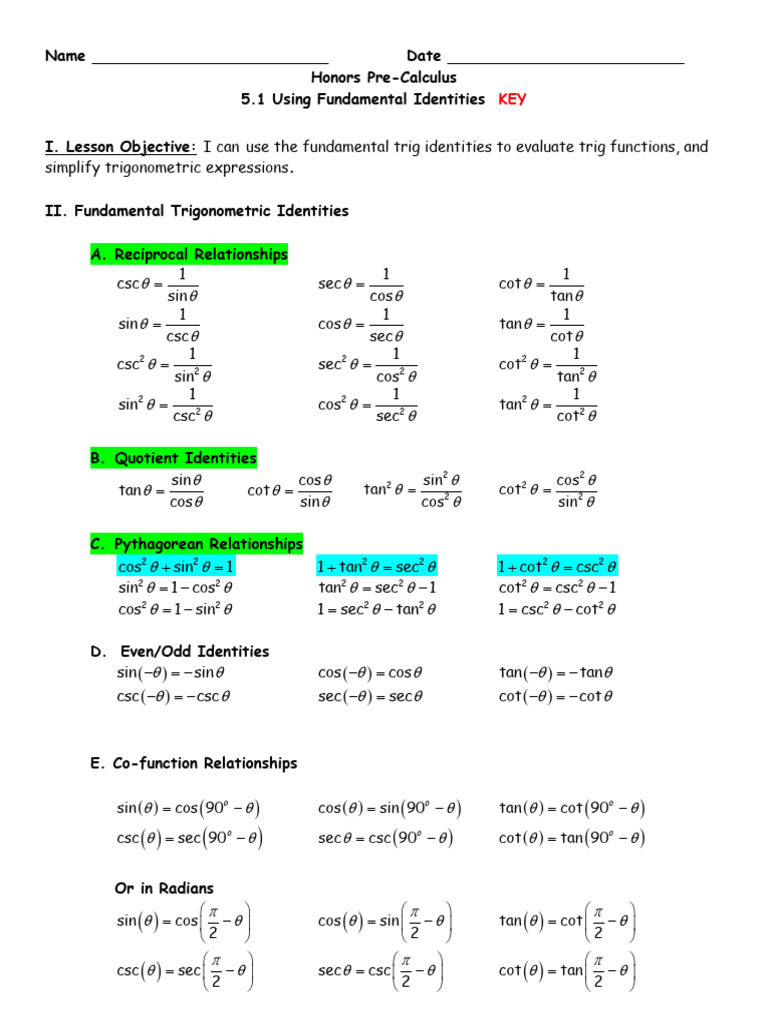 Fundamental Trigonometric Identities Guide | PDF | Trigonometric ...