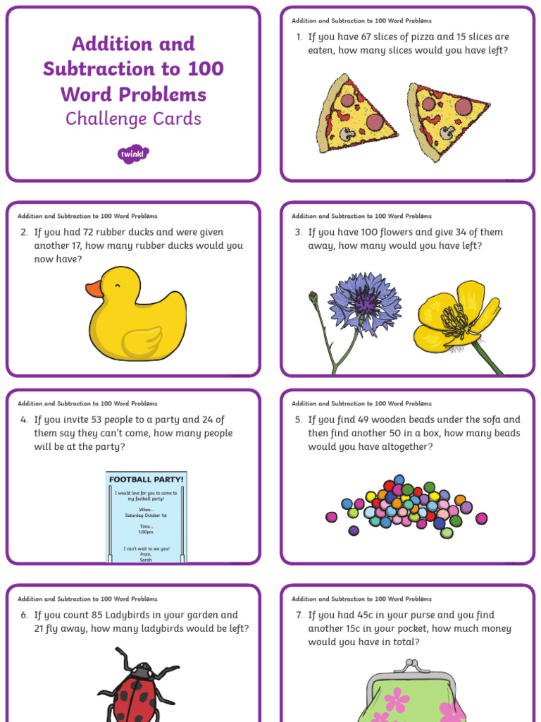 100 Addition and Subtraction Word Problems | PDF