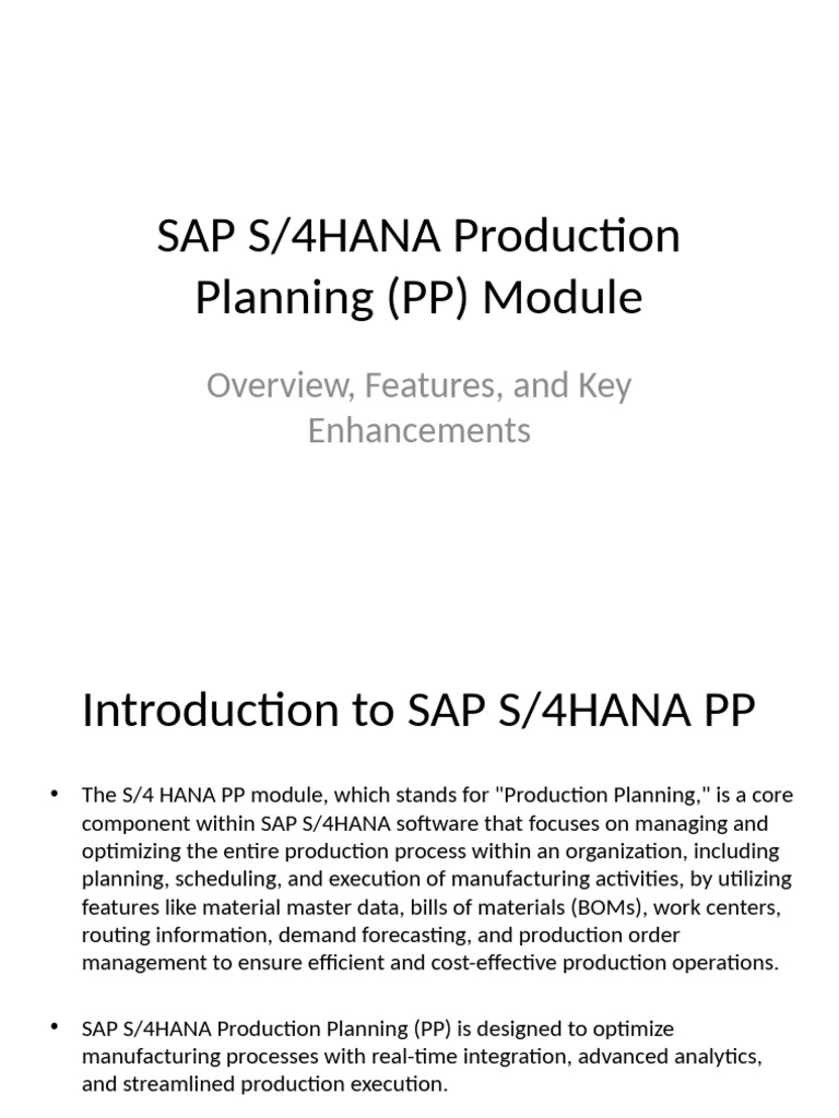 SAP S/4HANA Production Planning Overview | PDF