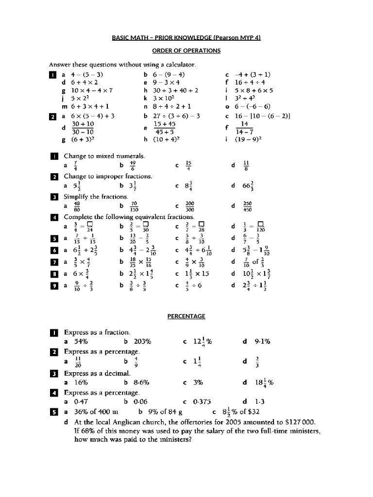 Basic Math Operations and Percentages | PDF | Percentage | Mathematics