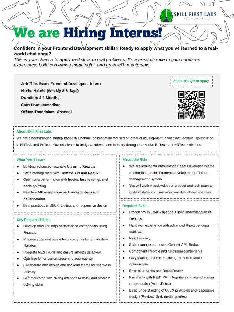 Job Description - Intern React Frontend Developer | PDF | Computing ...