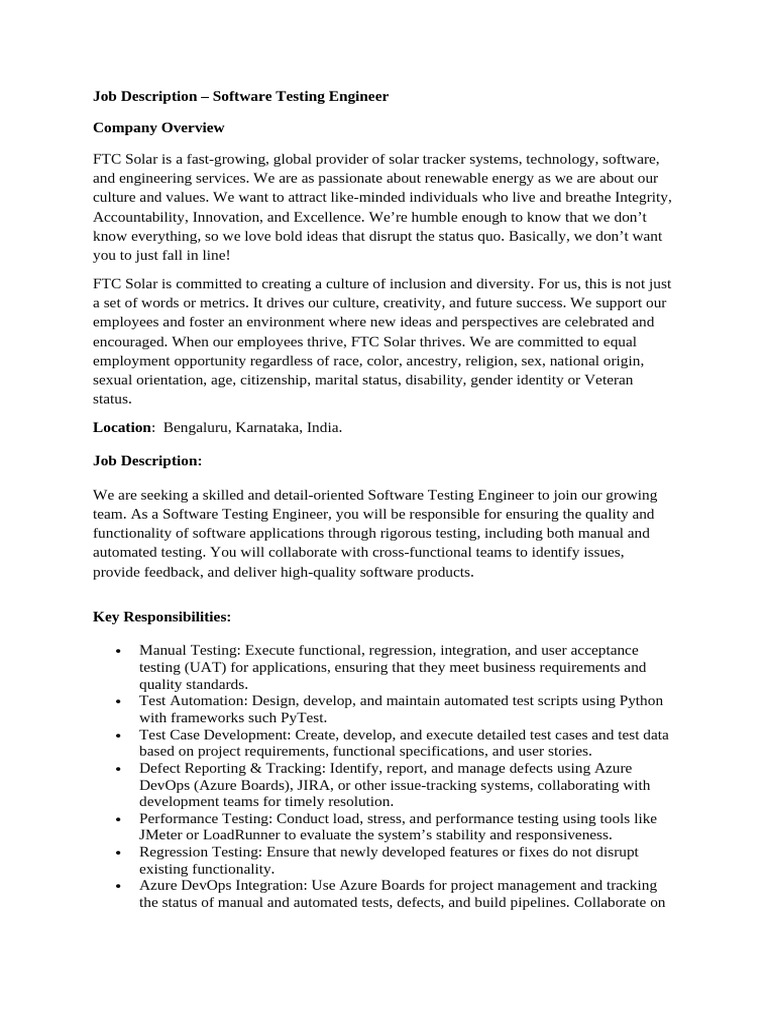 Software Testing Engineer Job Opening | PDF | Software Testing ...