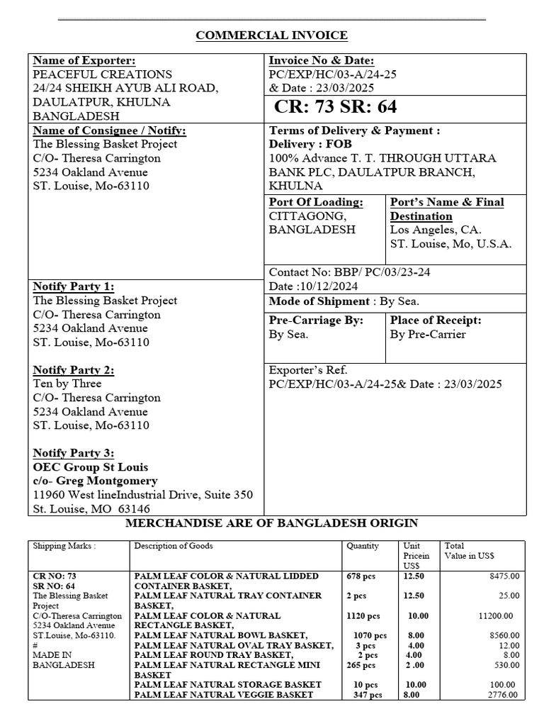 Invoice CR 73 SR 64 | PDF