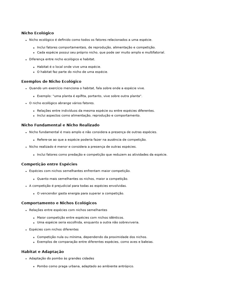 Entendendo Nicho Ecológico e Habitat | PDF