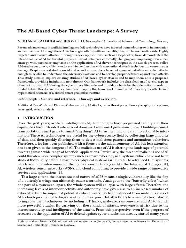AI in Cyber Attacks: Threats and Framework | PDF | Malware | Artificial ...