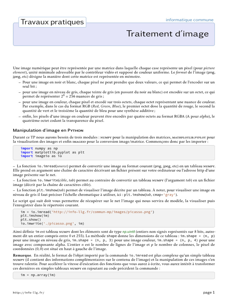 Traitement d'images avec imageio en Python | PDF | Image numérique ...