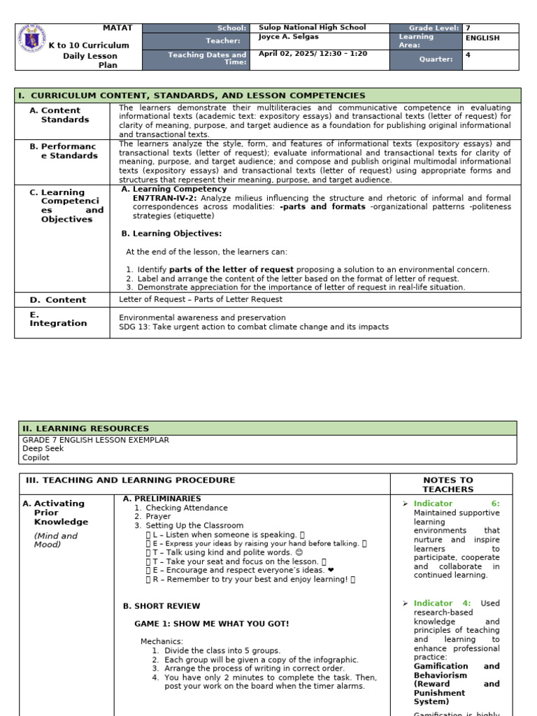 CO LESSON EXEMPLAR Q4 - Joyce | PDF | Learning | Teachers