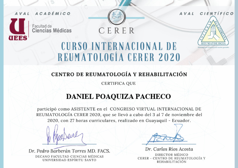 Curso Internacional Virtual de Reumatología CERER 2020-DESCARGUE SU ...