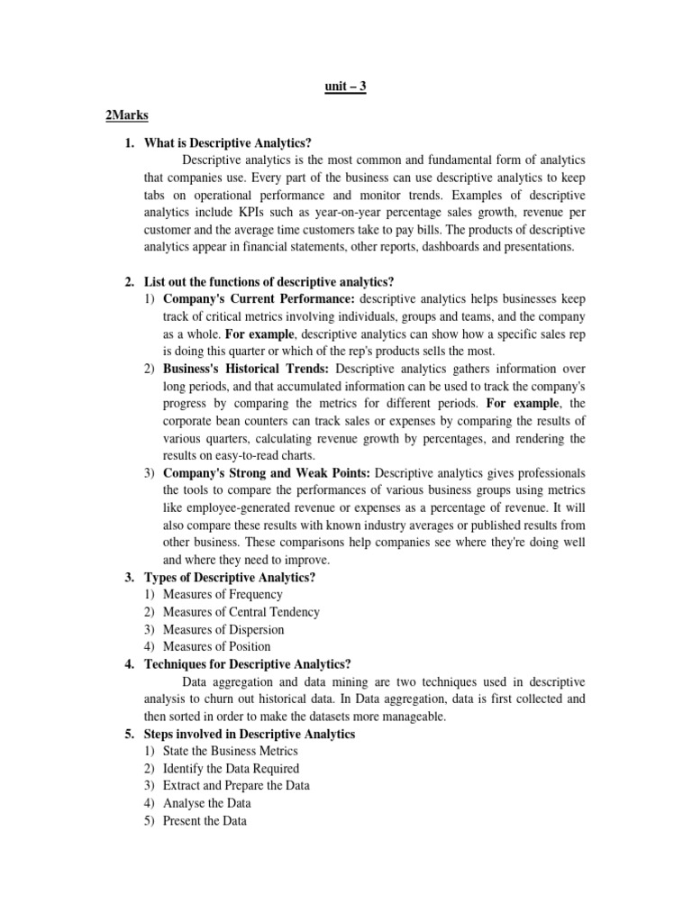 Descriptive Analytics Overview and Methods | PDF | Sampling (Statistics ...