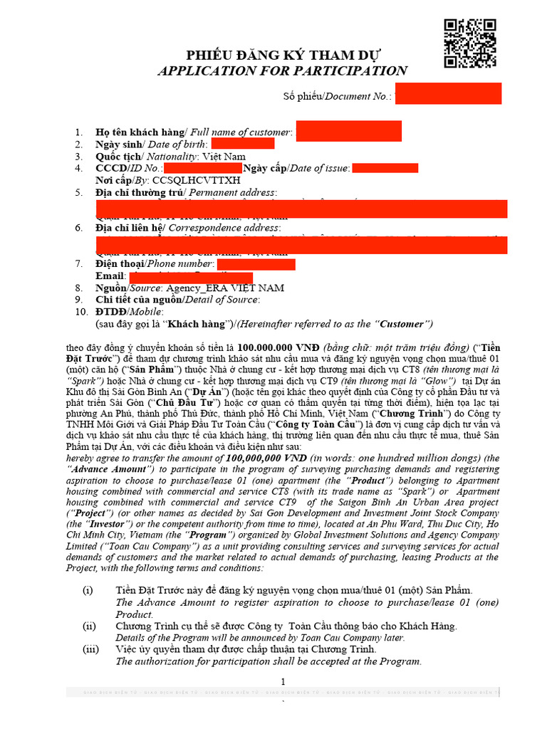BOOKING FORM MẪU | PDF