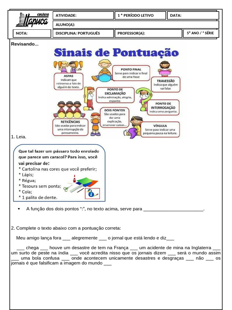 Atividades de Pontuação 5º Ano | PDF