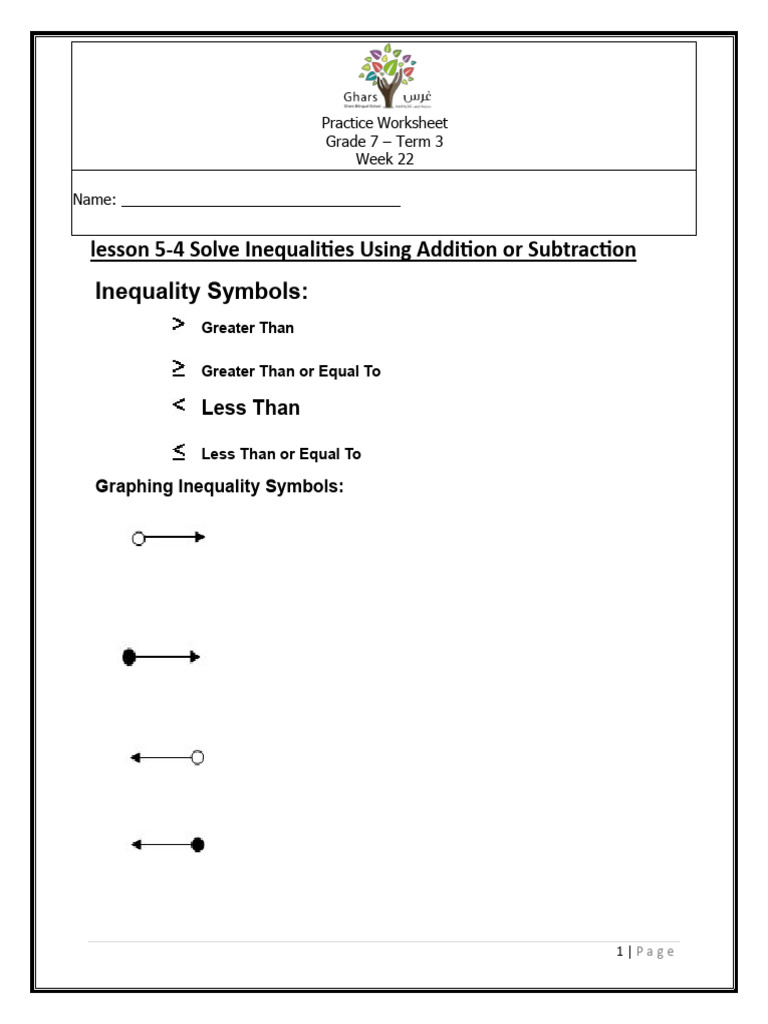 Solve Inequalities: Addition & Division | PDF | Inequality (Mathematics ...