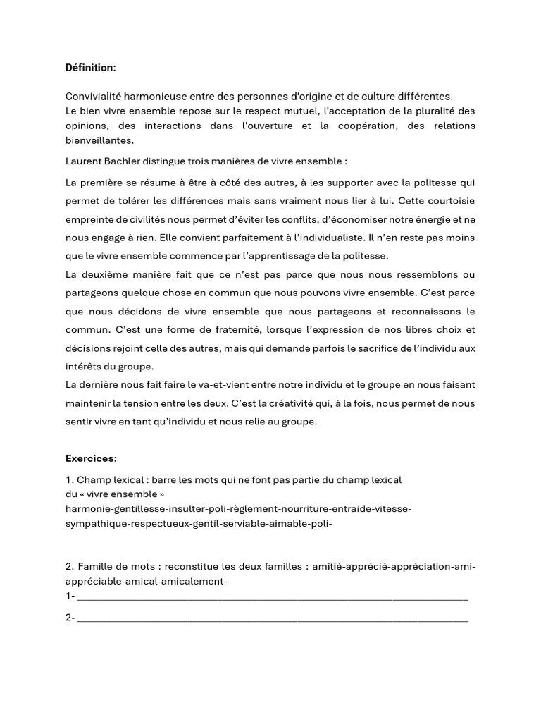 Définition du Vivre Ensemble | PDF