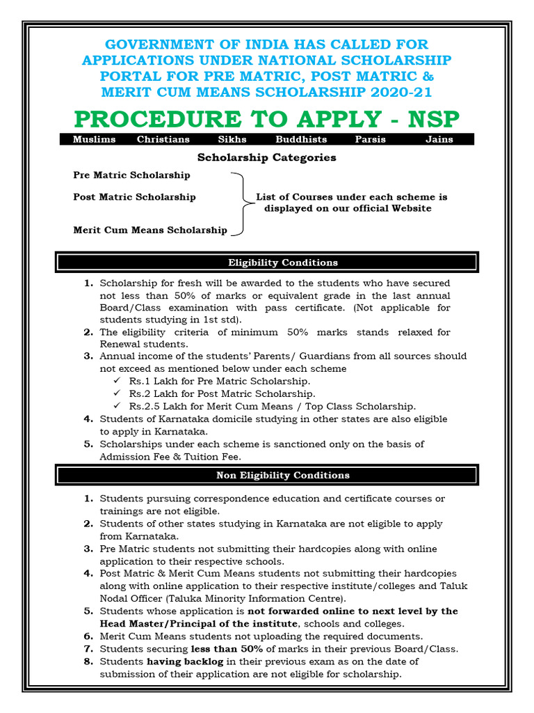 NSP Scholarships: Pre & Post Matric Guide | PDF