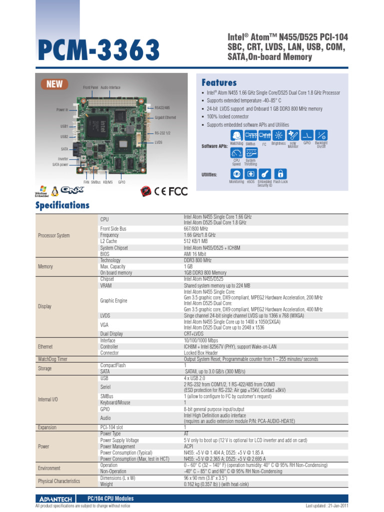 Intel Atom PC/104 CPU Module Specs | PDF | Usb | Computer Science