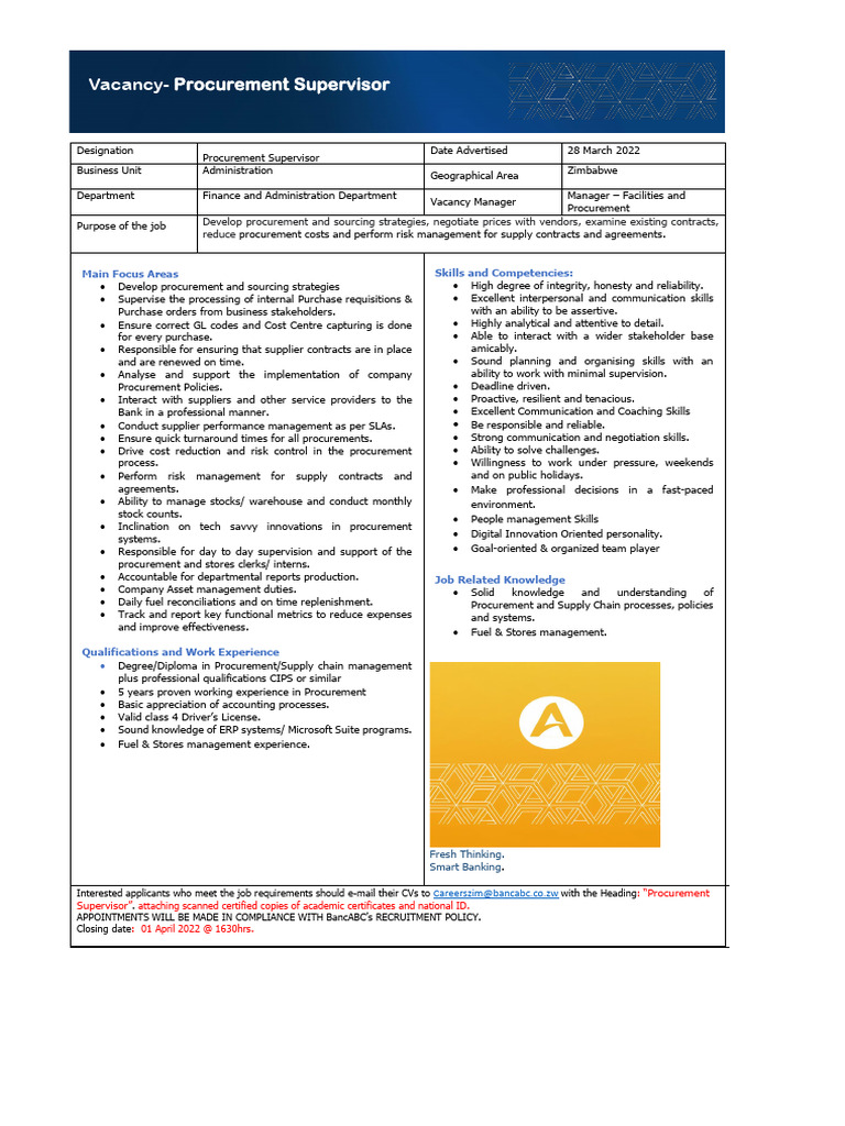 Procurement Supervisor Job Overview | PDF | Procurement | Business