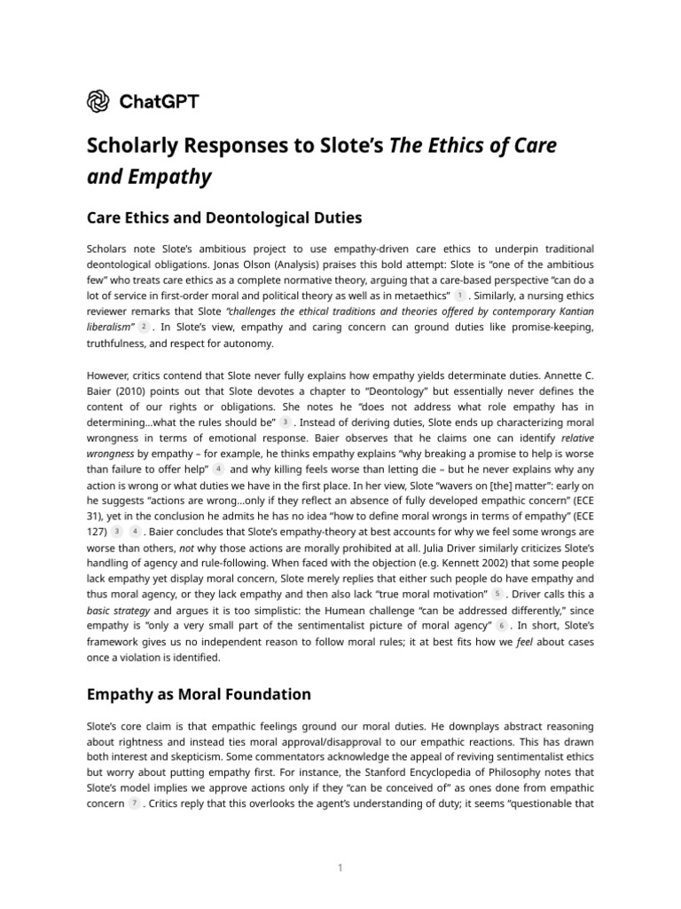 Deontology Slote Critique | PDF | Empathy | Morality