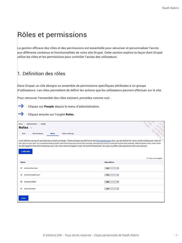 Gestion des rôles et permissions Drupal | PDF | Drupal | Sécurité des ...