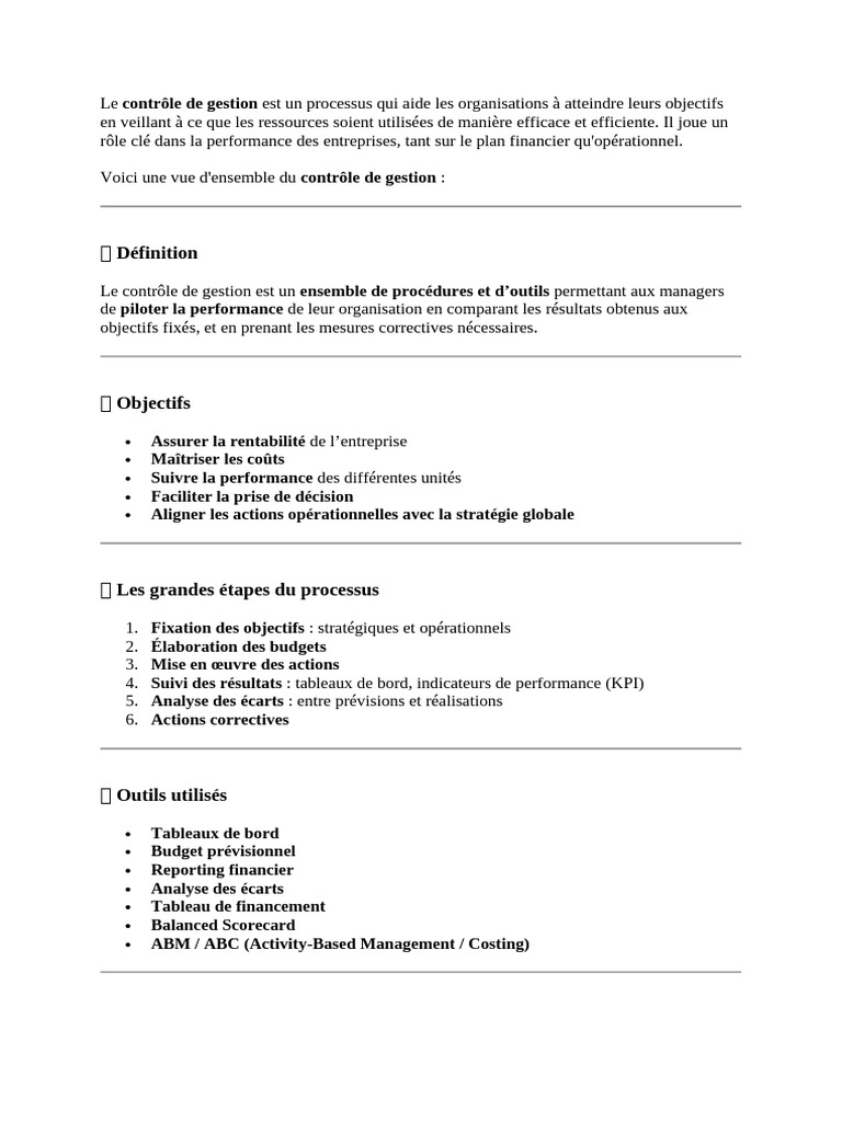 Contrôle de gestion : Optimisation des ressources | PDF