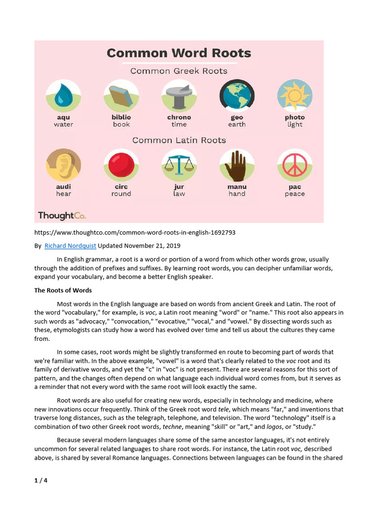 Latin and Greek Root Words | PDF | Word | English Language