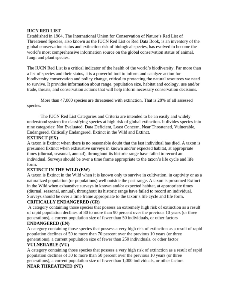 IUCN Red List: Global Species Status | PDF | Conservation Biology ...