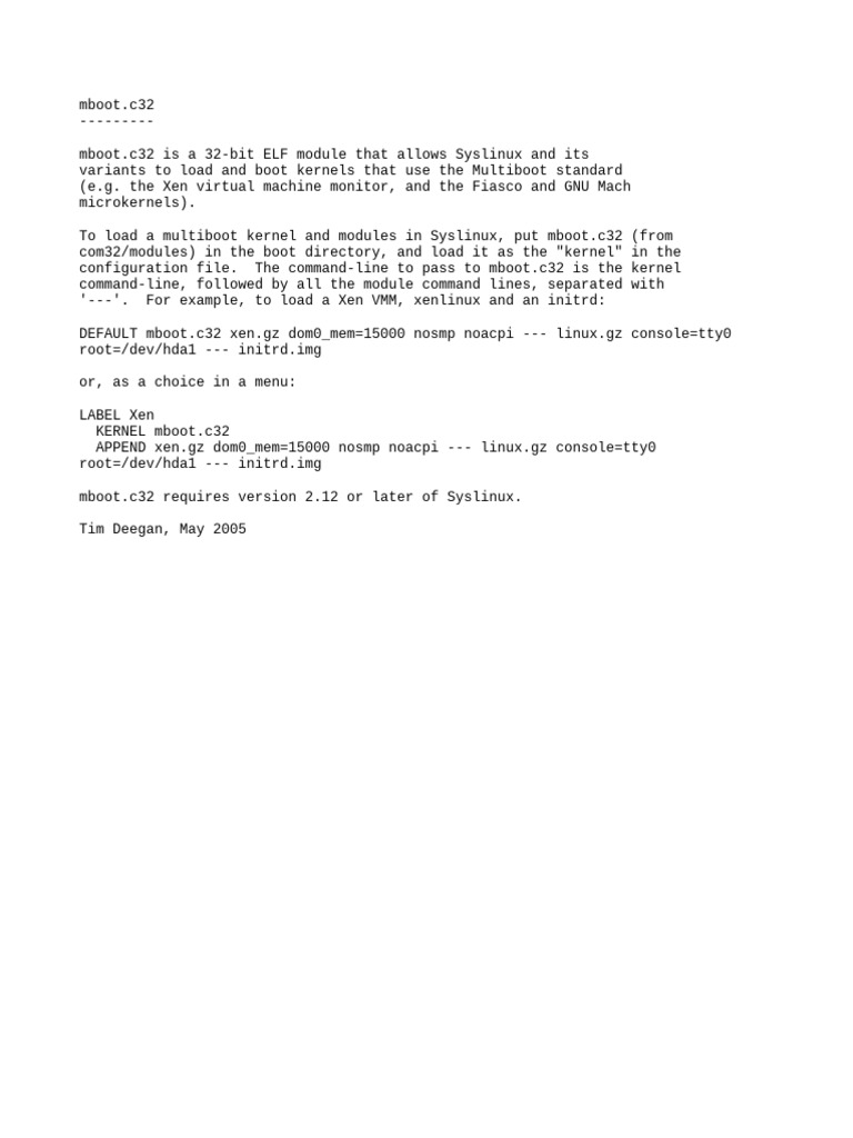 Multiboot Kernel Loader for Syslinux | PDF