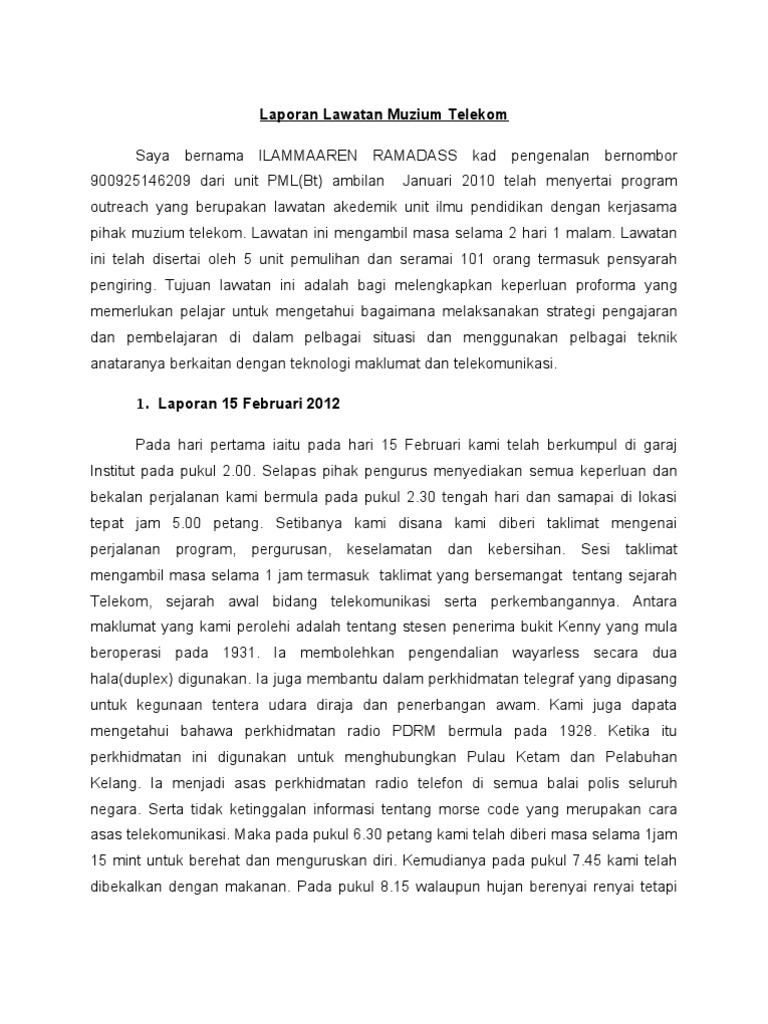 Laporan Lawatan Muzium Telekom Pdf