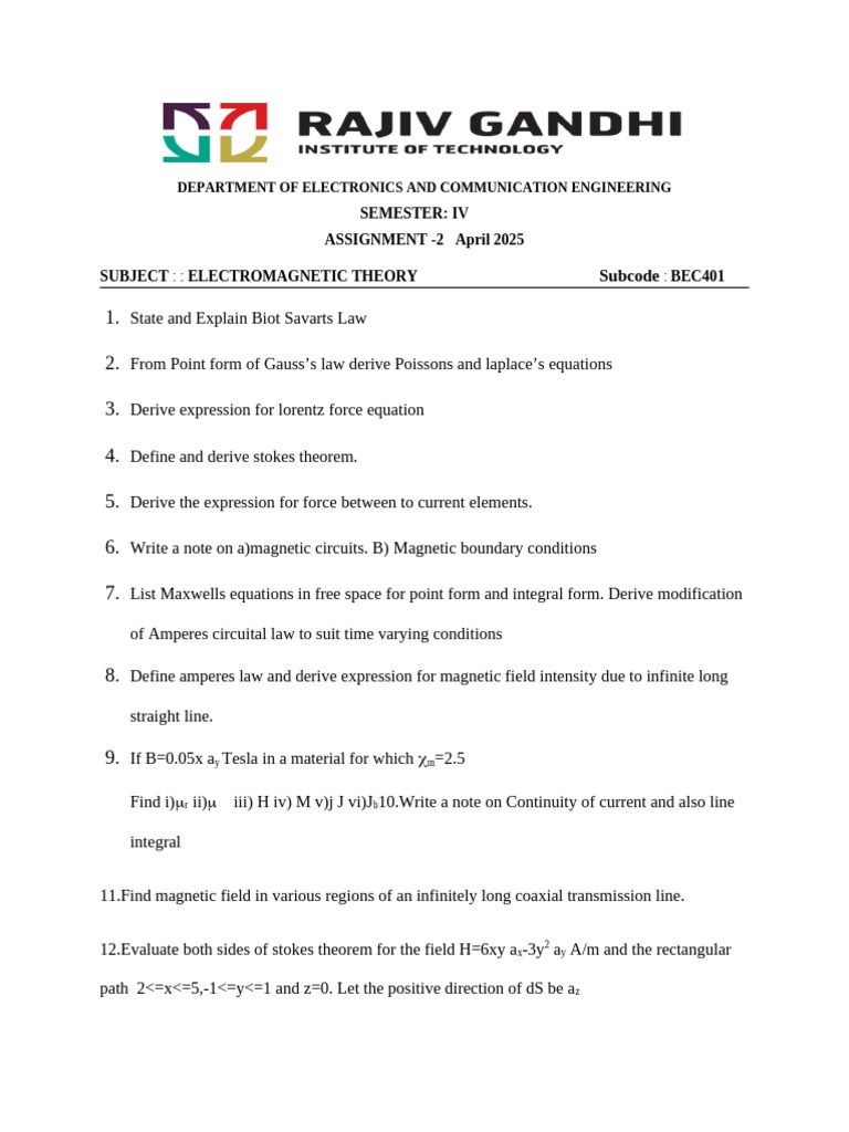 EMT Assignment | PDF