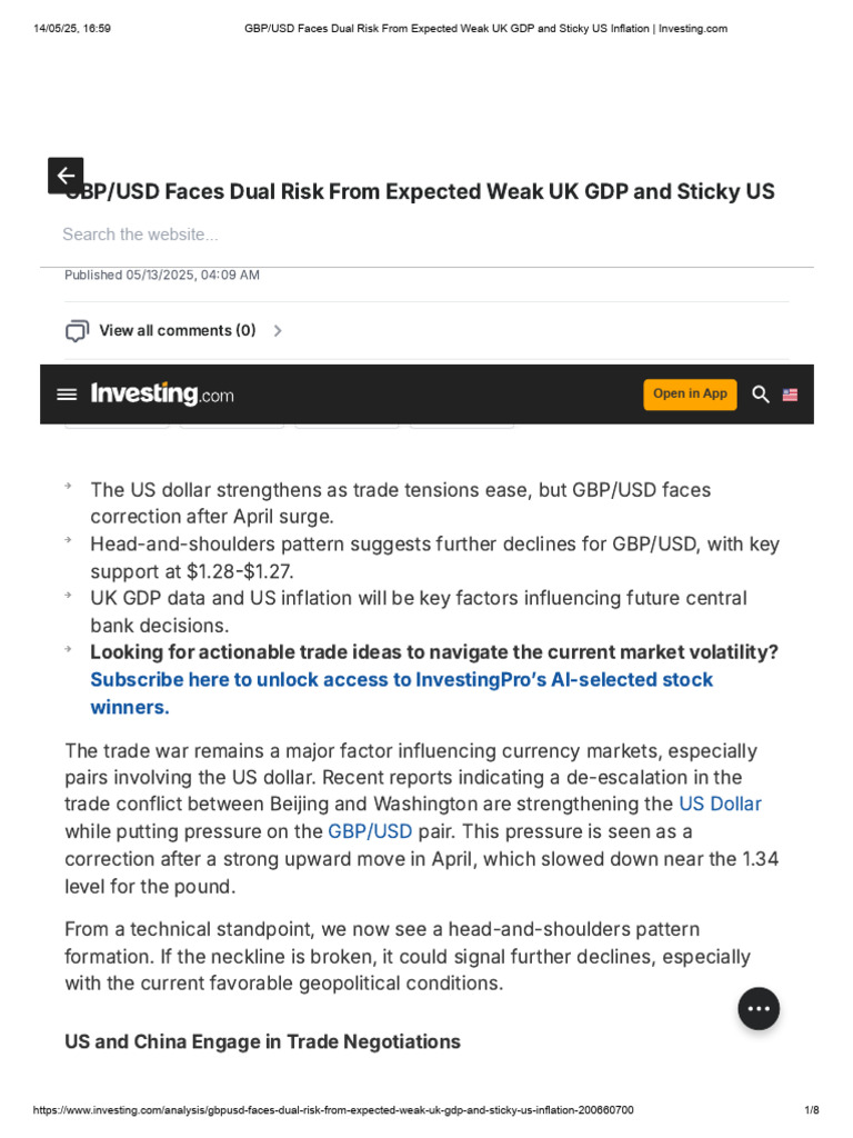 GBP - USD Faces Dual Risk From Expected Weak UK GDP and Sticky US ...