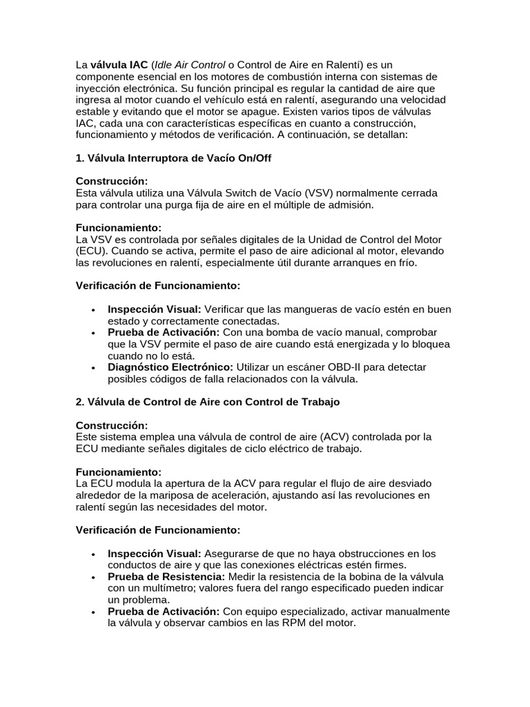 La Válvula IAC | PDF | Motores | Ingeniería mecánica